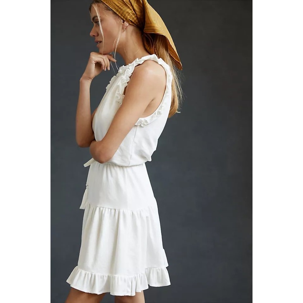 Anthropologie Sundays White Ruffle Halter Mini Dress NWT‎ Small Boho Coquette